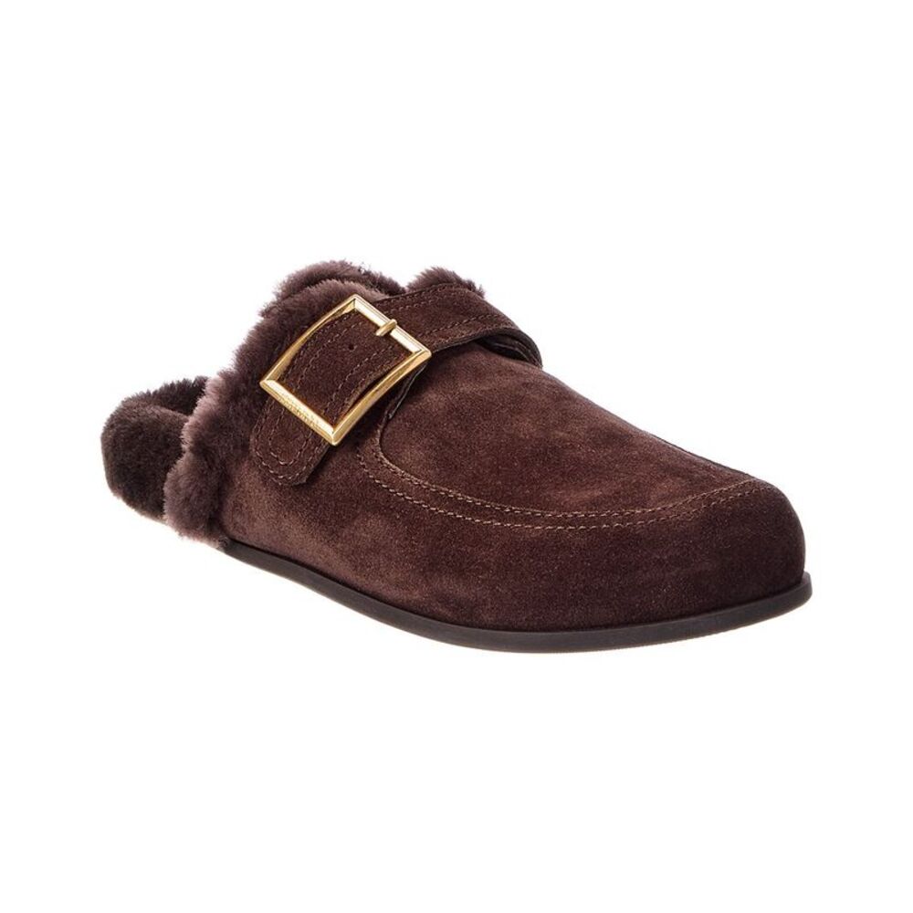 Jimmy Choo Biker Suede & Shearling Mule, Brown